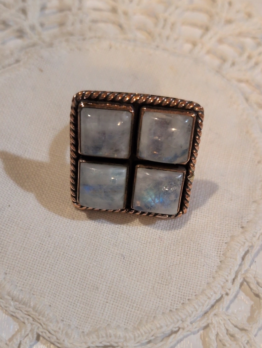 Copper Adjustable Square Moonstone Cluster Ring